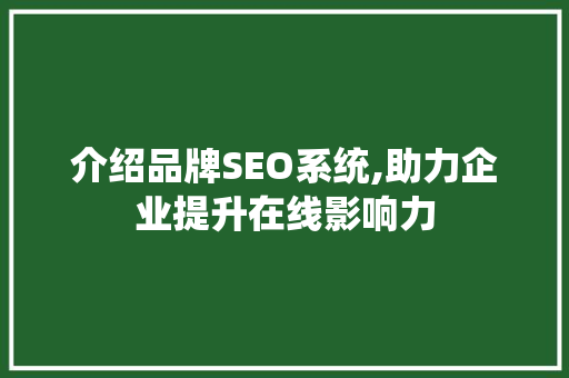 介绍品牌SEO系统,助力企业提升在线影响力