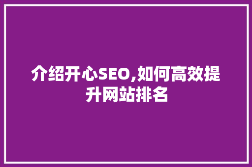 介绍开心SEO,如何高效提升网站排名