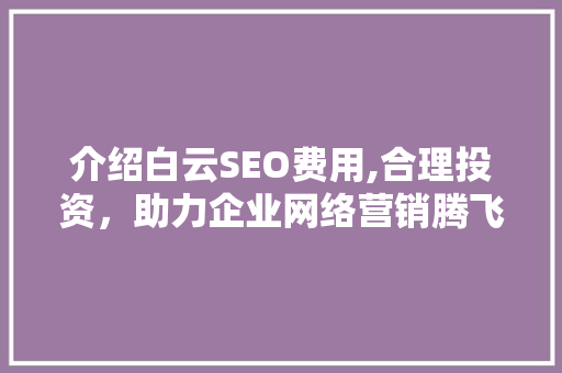 介绍白云SEO费用,合理投资，助力企业网络营销腾飞