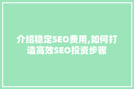 介绍稳定SEO费用,如何打造高效SEO投资步骤