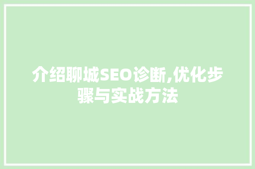 介绍聊城SEO诊断,优化步骤与实战方法