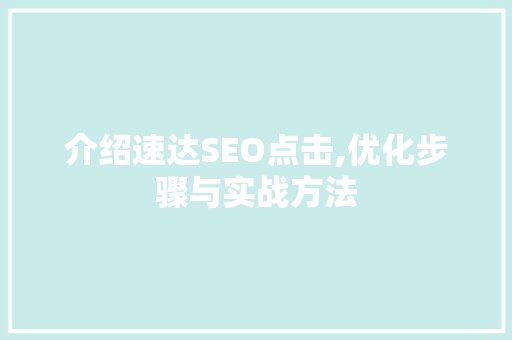 介绍速达SEO点击,优化步骤与实战方法