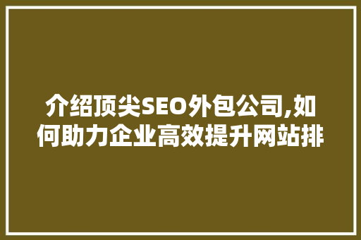 介绍顶尖SEO外包公司,如何助力企业高效提升网站排名