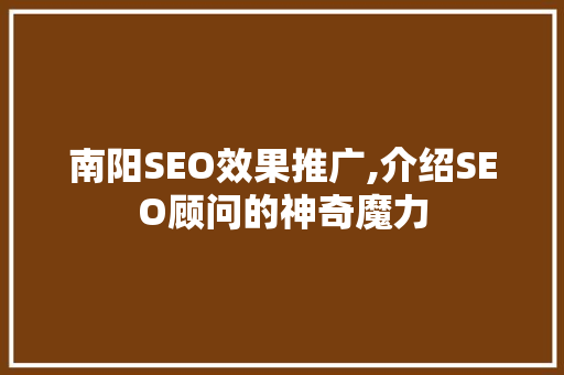 南阳SEO效果推广,介绍SEO顾问的神奇魔力