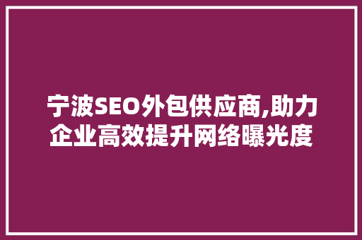 宁波SEO外包供应商,助力企业高效提升网络曝光度