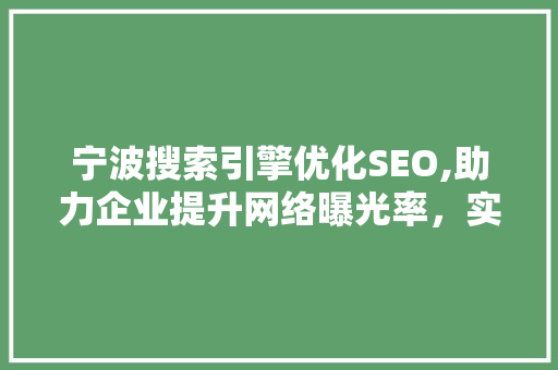 宁波搜索引擎优化SEO,助力企业提升网络曝光率，实现线上转型