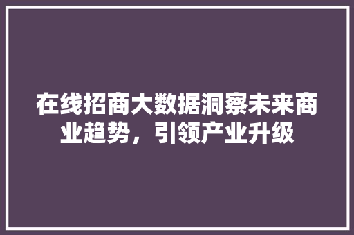 在线招商大数据洞察未来商业趋势，引领产业升级