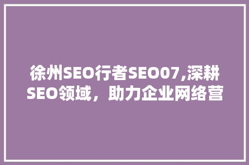 徐州SEO行者SEO07,深耕SEO领域，助力企业网络营销新突破