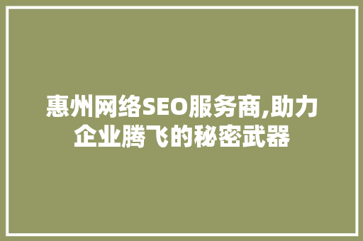 惠州网络SEO服务商,助力企业腾飞的秘密武器
