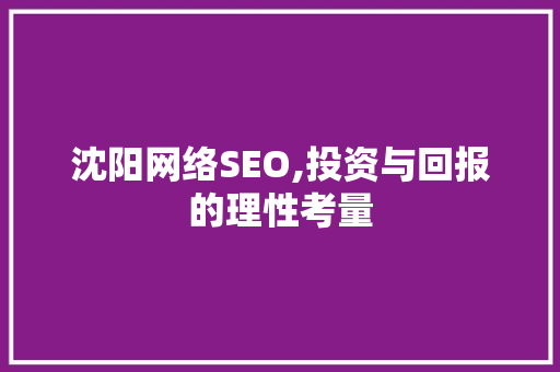 沈阳网络SEO,投资与回报的理性考量  第1张