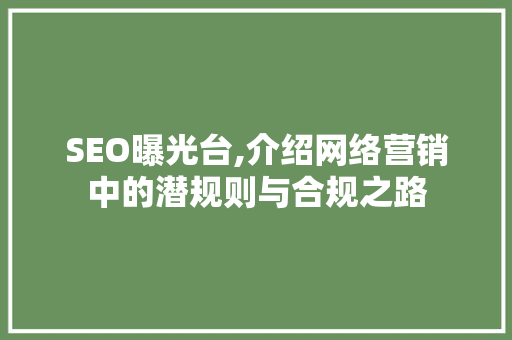 SEO曝光台,介绍网络营销中的潜规则与合规之路