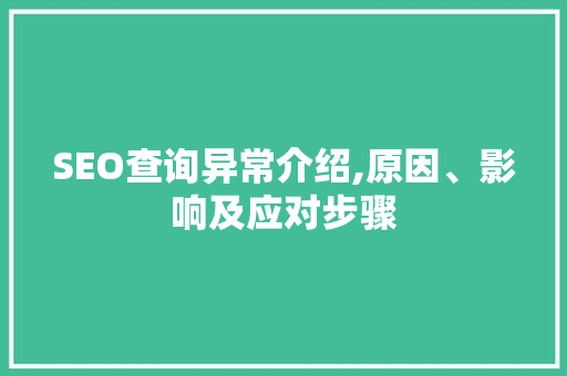 SEO查询异常介绍,原因、影响及应对步骤  第1张