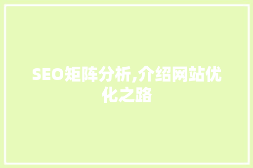 SEO矩阵分析,介绍网站优化之路  第1张