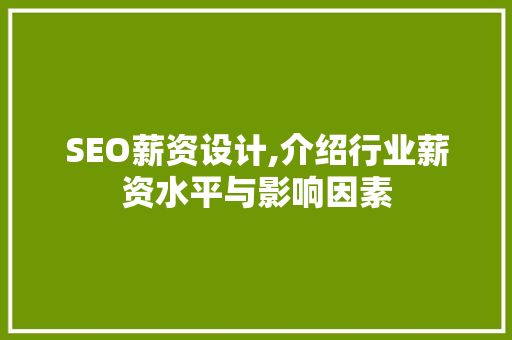 SEO薪资设计,介绍行业薪资水平与影响因素