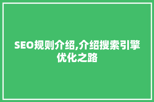 SEO规则介绍,介绍搜索引擎优化之路  第1张