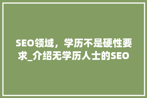 SEO领域，学历不是硬性要求_介绍无学历人士的SEO成功之路