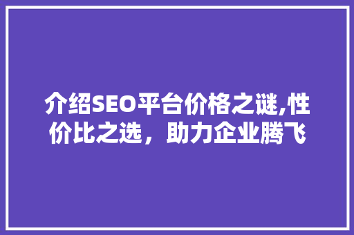 介绍SEO平台价格之谜,性价比之选，助力企业腾飞