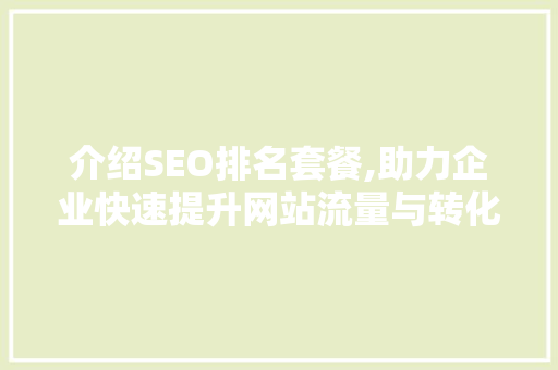 介绍SEO排名套餐,助力企业快速提升网站流量与转化率
