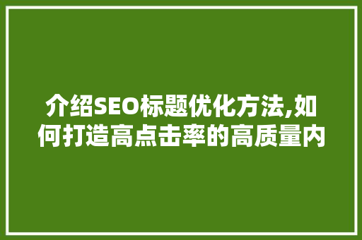 介绍SEO标题优化方法,如何打造高点击率的高质量内容