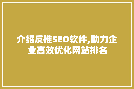 介绍反推SEO软件,助力企业高效优化网站排名
