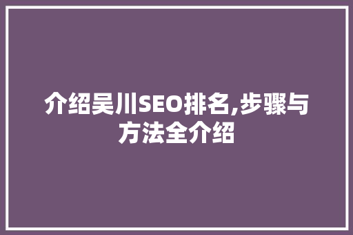 介绍吴川SEO排名,步骤与方法全介绍