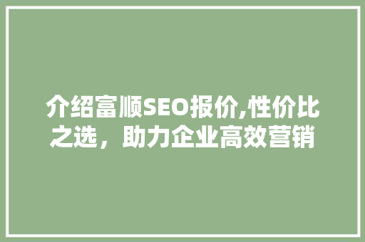 介绍富顺SEO报价,性价比之选，助力企业高效营销