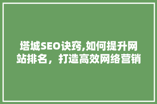 塔城SEO诀窍,如何提升网站排名，打造高效网络营销步骤