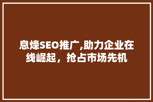 息烽SEO推广,助力企业在线崛起，抢占市场先机