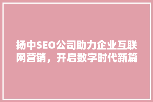 扬中SEO公司助力企业互联网营销，开启数字时代新篇章