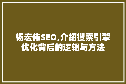 杨宏伟SEO,介绍搜索引擎优化背后的逻辑与方法