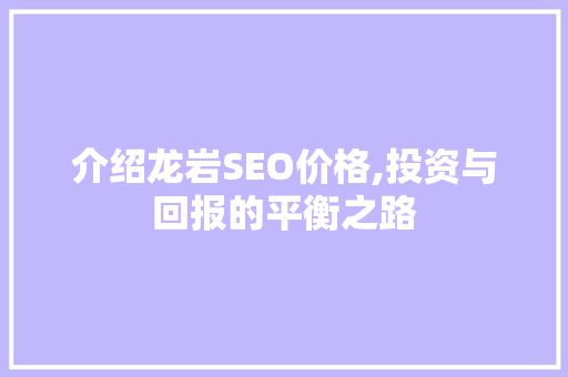 介绍龙岩SEO价格,投资与回报的平衡之路