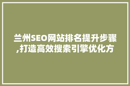 兰州SEO网站排名提升步骤,打造高效搜索引擎优化方法