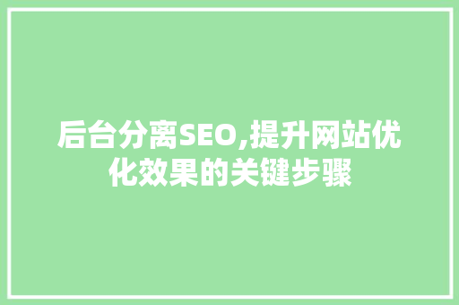 后台分离SEO,提升网站优化效果的关键步骤