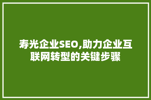寿光企业SEO,助力企业互联网转型的关键步骤