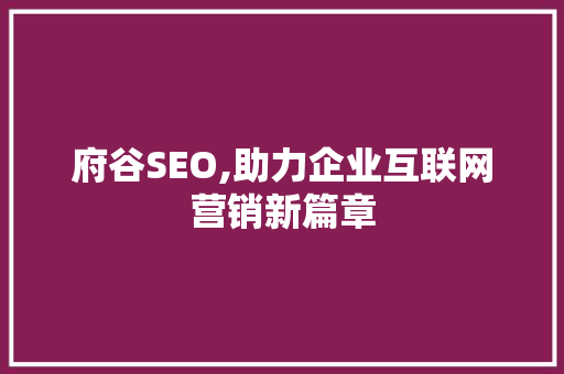 府谷SEO,助力企业互联网营销新篇章