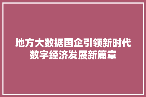 地方大数据国企引领新时代数字经济发展新篇章