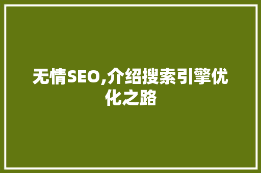 无情SEO,介绍搜索引擎优化之路