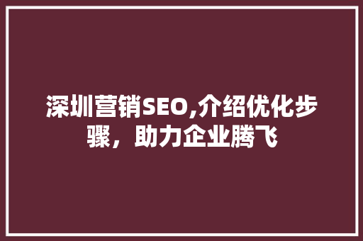 深圳营销SEO,介绍优化步骤，助力企业腾飞