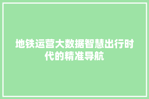 地铁运营大数据智慧出行时代的精准导航  第1张
