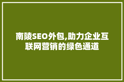 南陵SEO外包,助力企业互联网营销的绿色通道