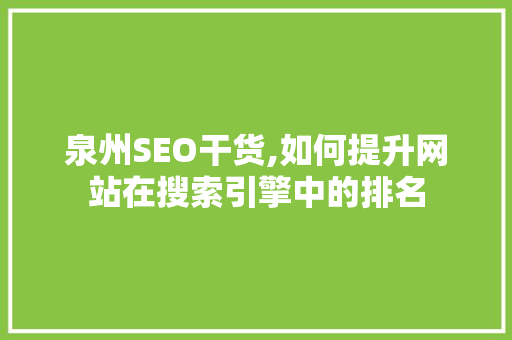 泉州SEO干货,如何提升网站在搜索引擎中的排名