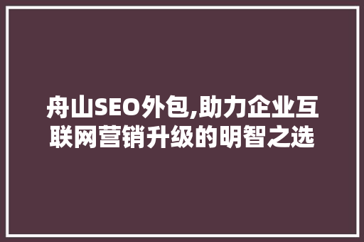 舟山SEO外包,助力企业互联网营销升级的明智之选