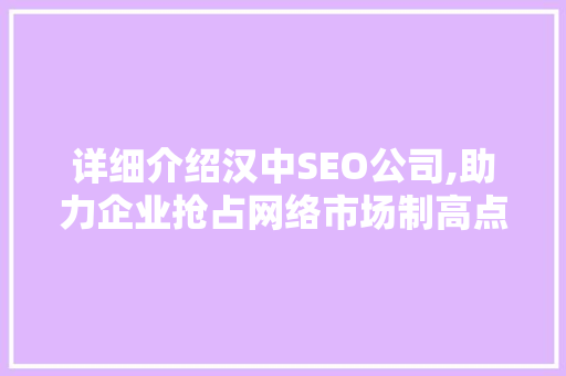 详细介绍汉中SEO公司,助力企业抢占网络市场制高点