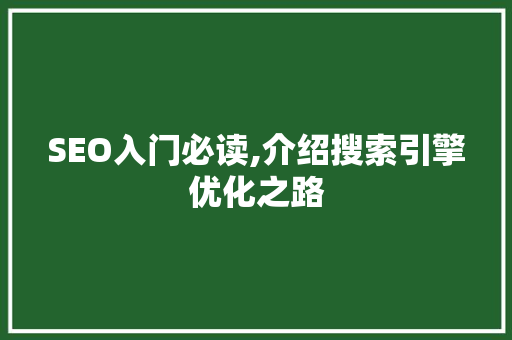 SEO入门必读,介绍搜索引擎优化之路