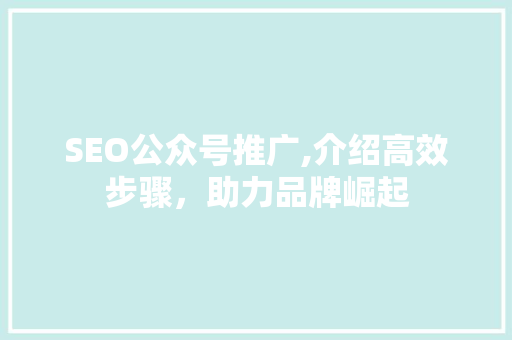 SEO公众号推广,介绍高效步骤，助力品牌崛起