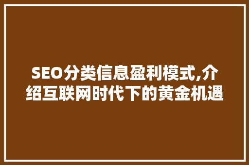 SEO分类信息盈利模式,介绍互联网时代下的黄金机遇
