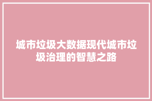 城市垃圾大数据现代城市垃圾治理的智慧之路