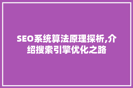 SEO系统算法原理探析,介绍搜索引擎优化之路