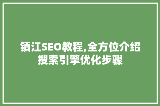 镇江SEO教程,全方位介绍搜索引擎优化步骤