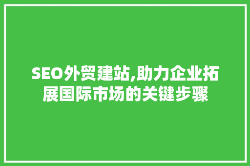 SEO外贸建站,助力企业拓展国际市场的关键步骤